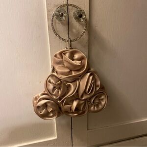 Vintage Champagne Rose Satin Wristlet Clutch